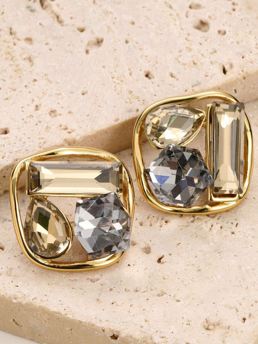 SALTY Artificial Stones Studded Square Shaped Auric Temptation Studs