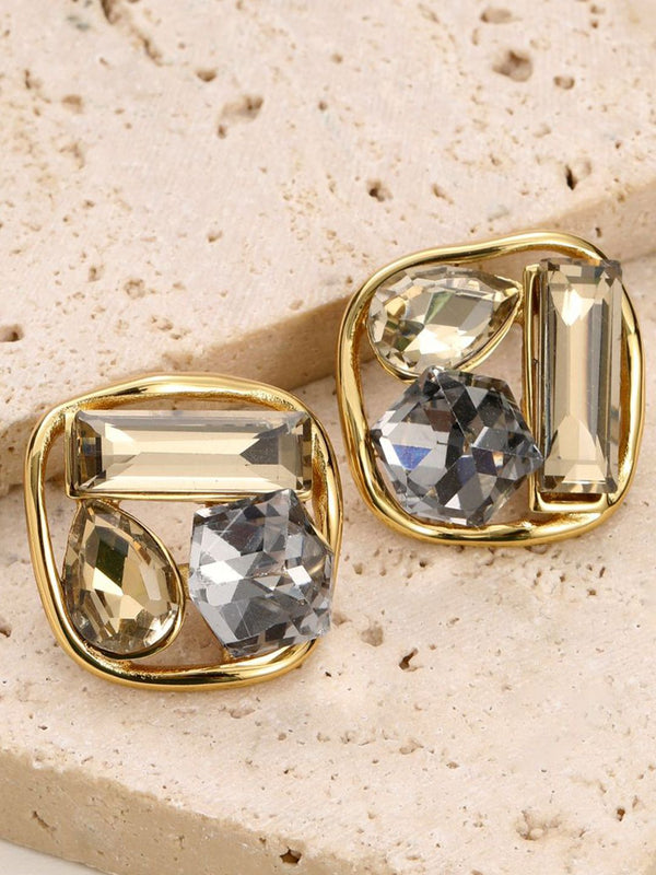 SALTY Artificial Stones Studded Square Shaped Auric Temptation Studs