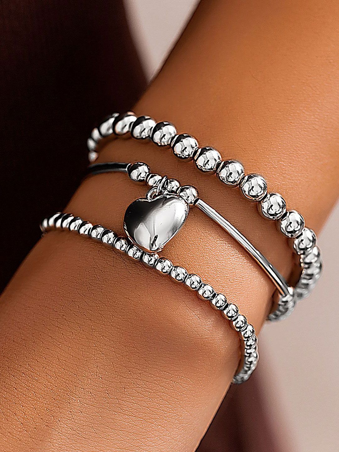 Women 3 Hand Painted Silver-Plated Charm Bracelet