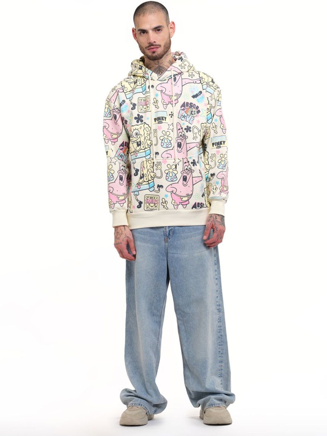 Men Printed SpongeBob All Over Hoodie