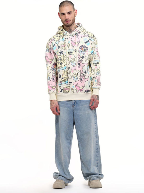 Men Printed SpongeBob All Over Hoodie