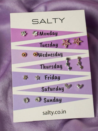 SALTY Set Of 7 Pearl Studded Hoop & Stud Earrings