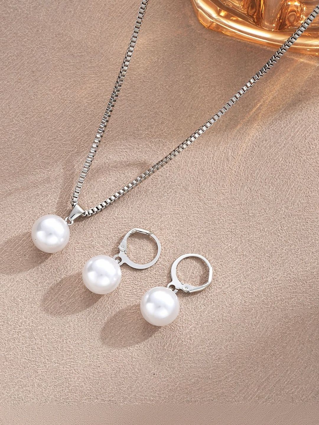 Silver-Plated Beaded Studded Jewellery Set
