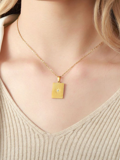 SALTY Gold Plated Rectangle Charm Pendant With Chain