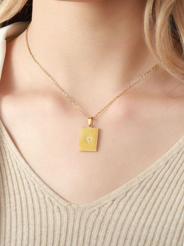SALTY Gold Plated Rectangle Charm Pendant With Chain