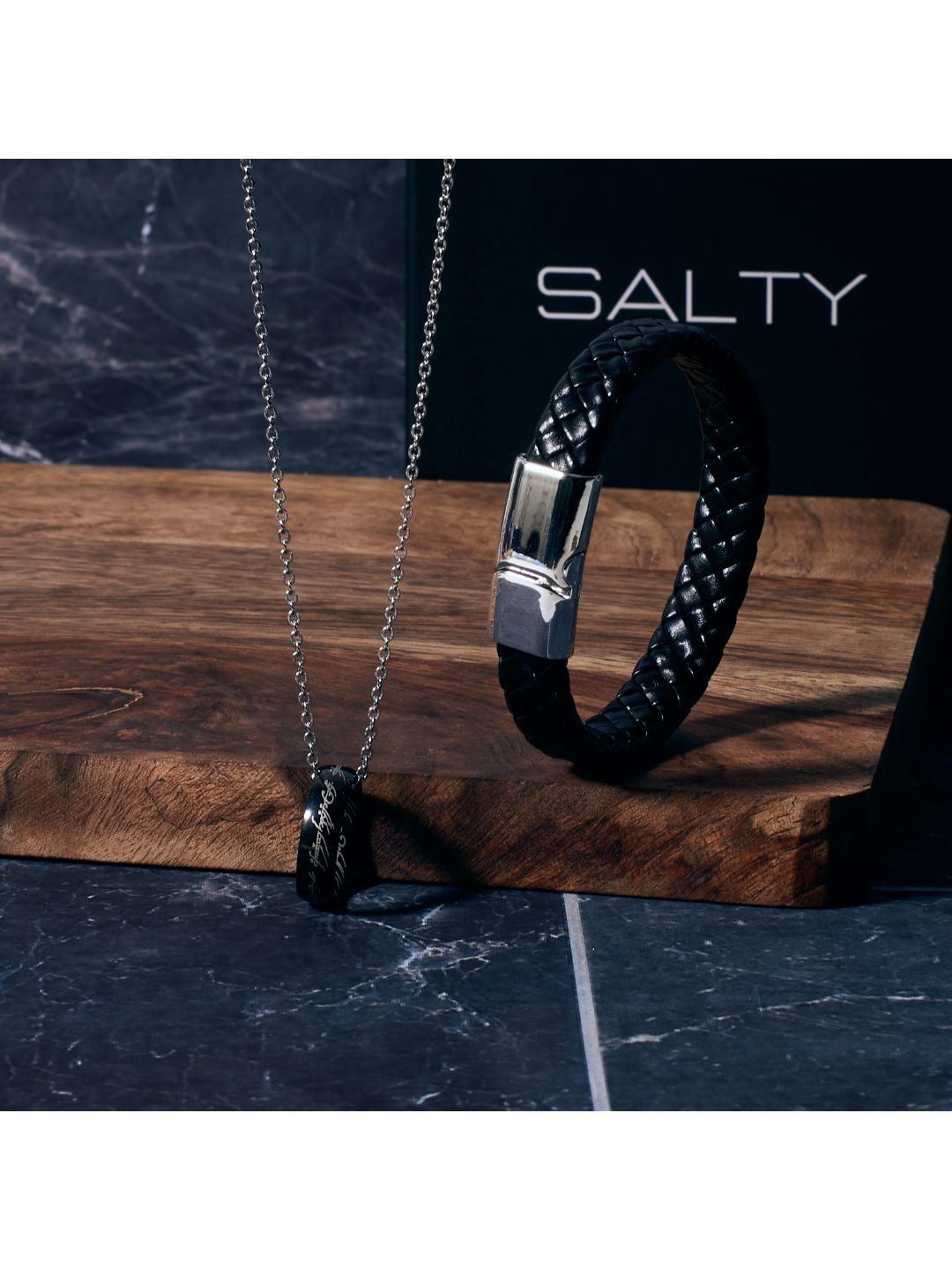 SALTY Promise Ring Chain & Avrum Leather Bracelet Jewellery Set