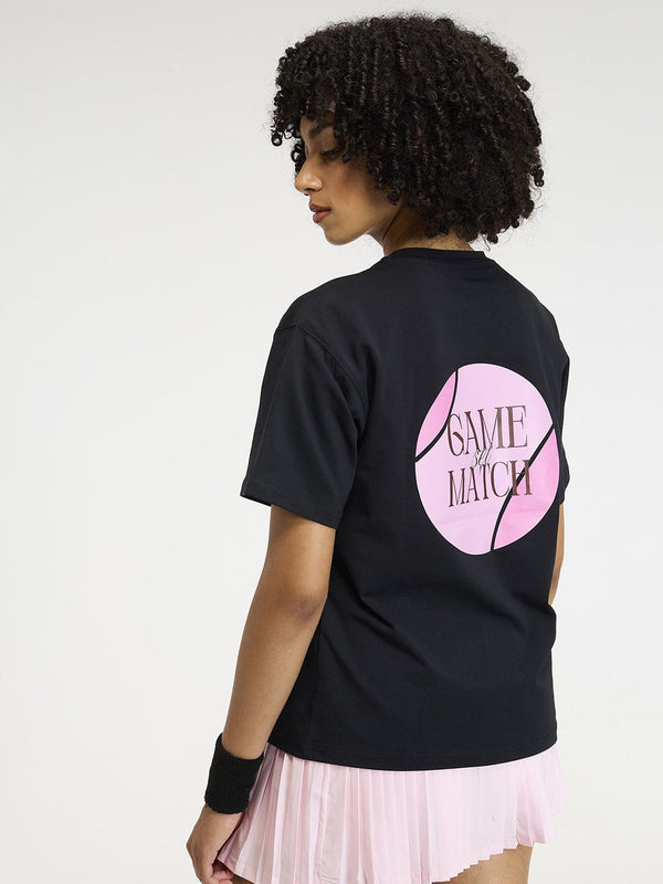 Women Black Serve Side Oversized Printed Cotton-Spandex Tee