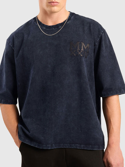 Men Typography Printed Acid Wash Oversized Cotton T-shirt