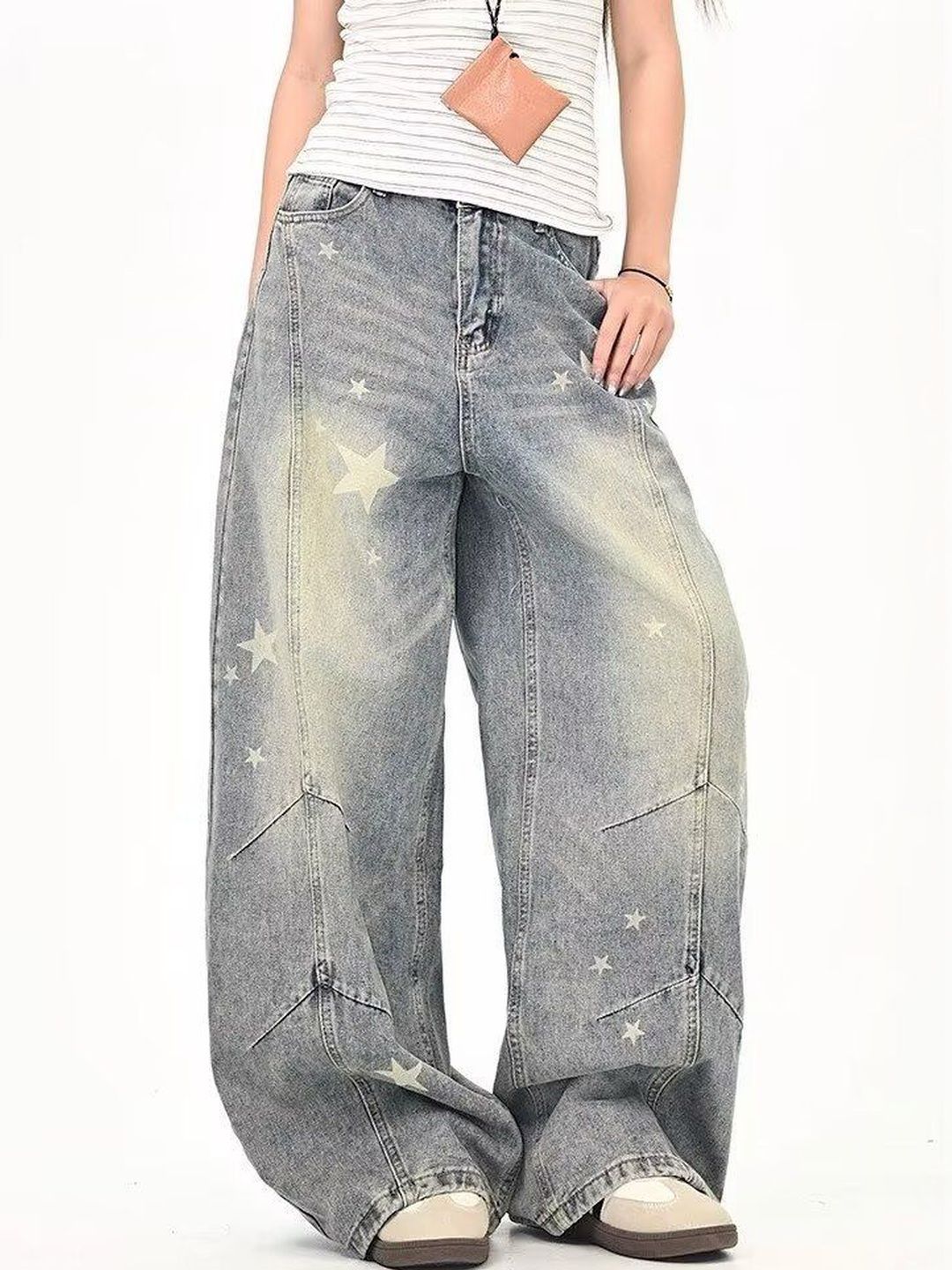 Men Wide Leg Mid-Rise Light Fade Printed Jeans