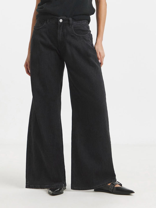 Women Wide Leg High-Rise Cotton Non Stretchable Jeans