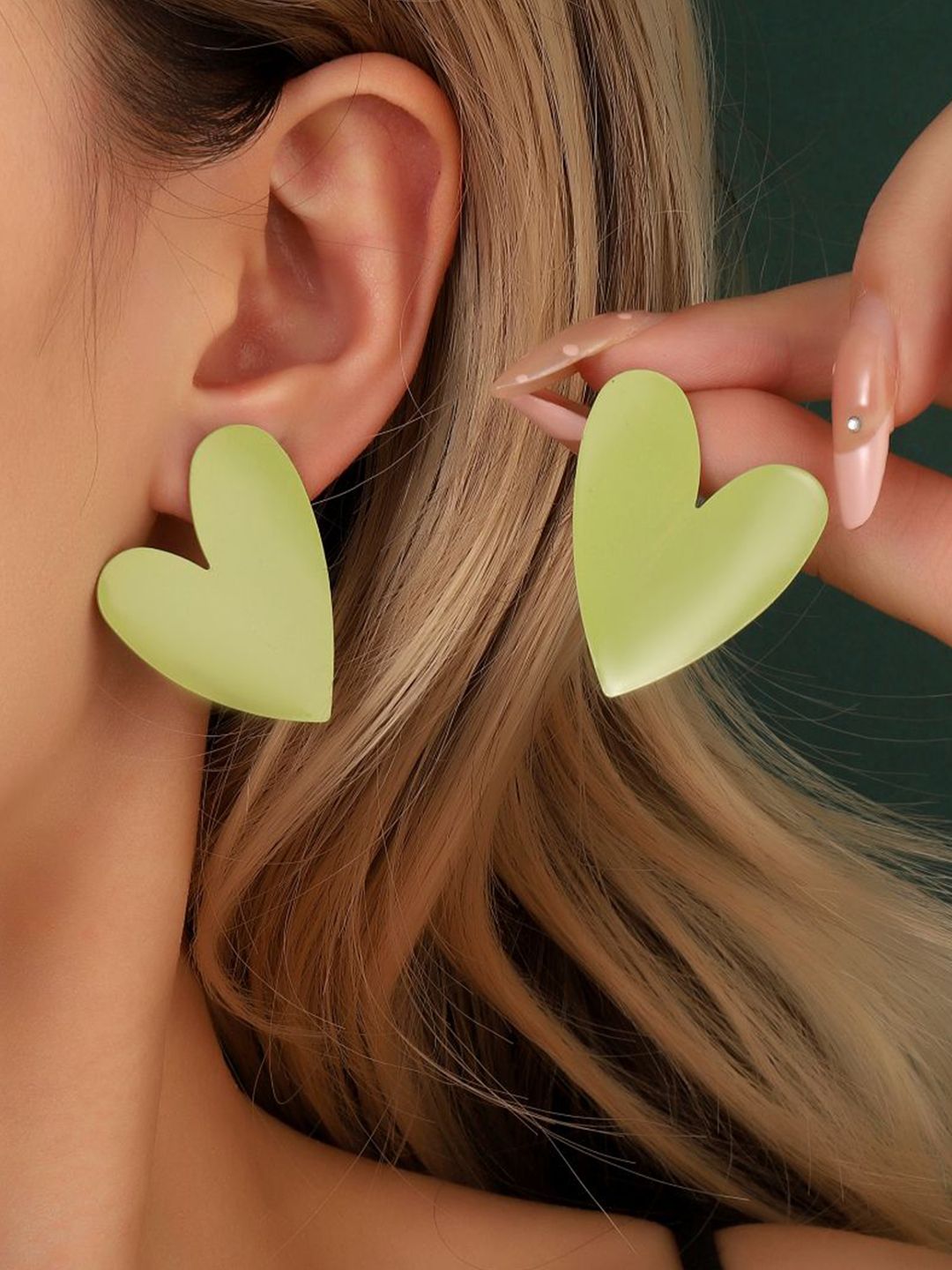 SALTY Pack of 2 Women Green Heart Acrylic Earring