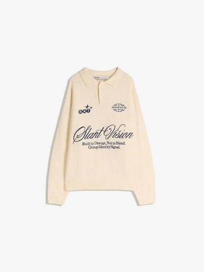 Printed polo collar sweater