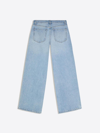 High-Waist Shimmery Straight Wide-Leg Jeans