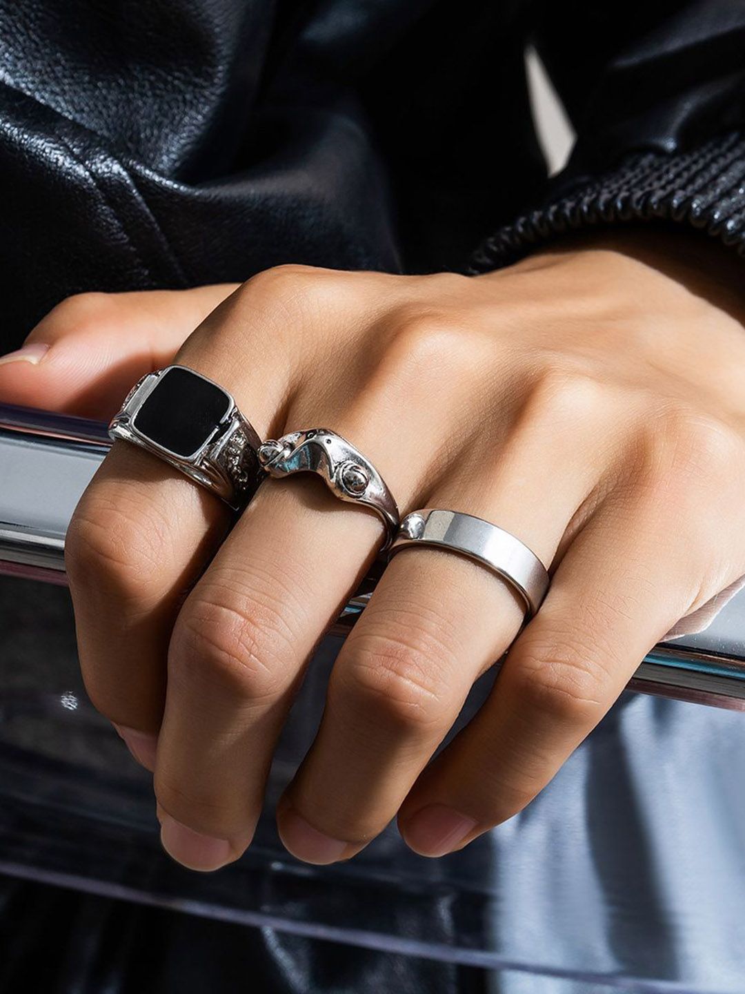 Set Of 3 Silver-Plated Finger Ring