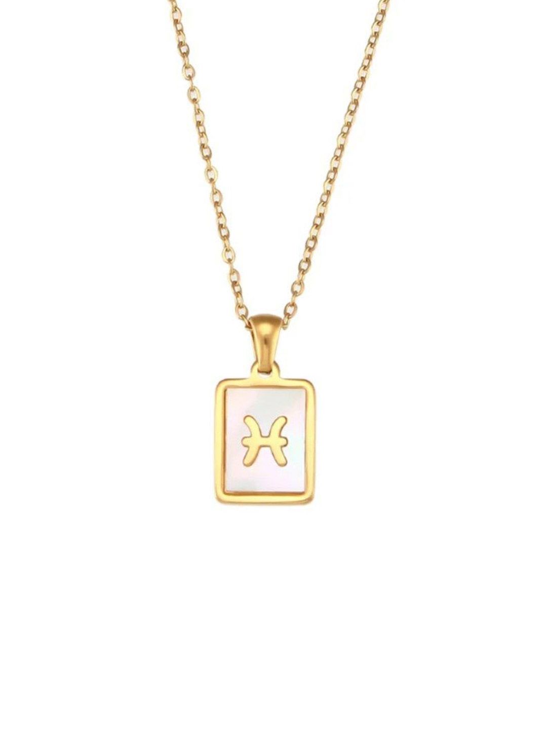 SALTY Gold & White Sign of the Stars Zodiac Pisces Pendant With Chain