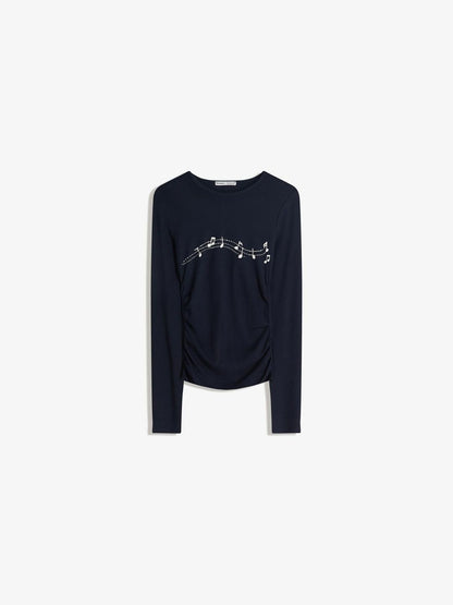 Long sleeve ruched print T-shirt