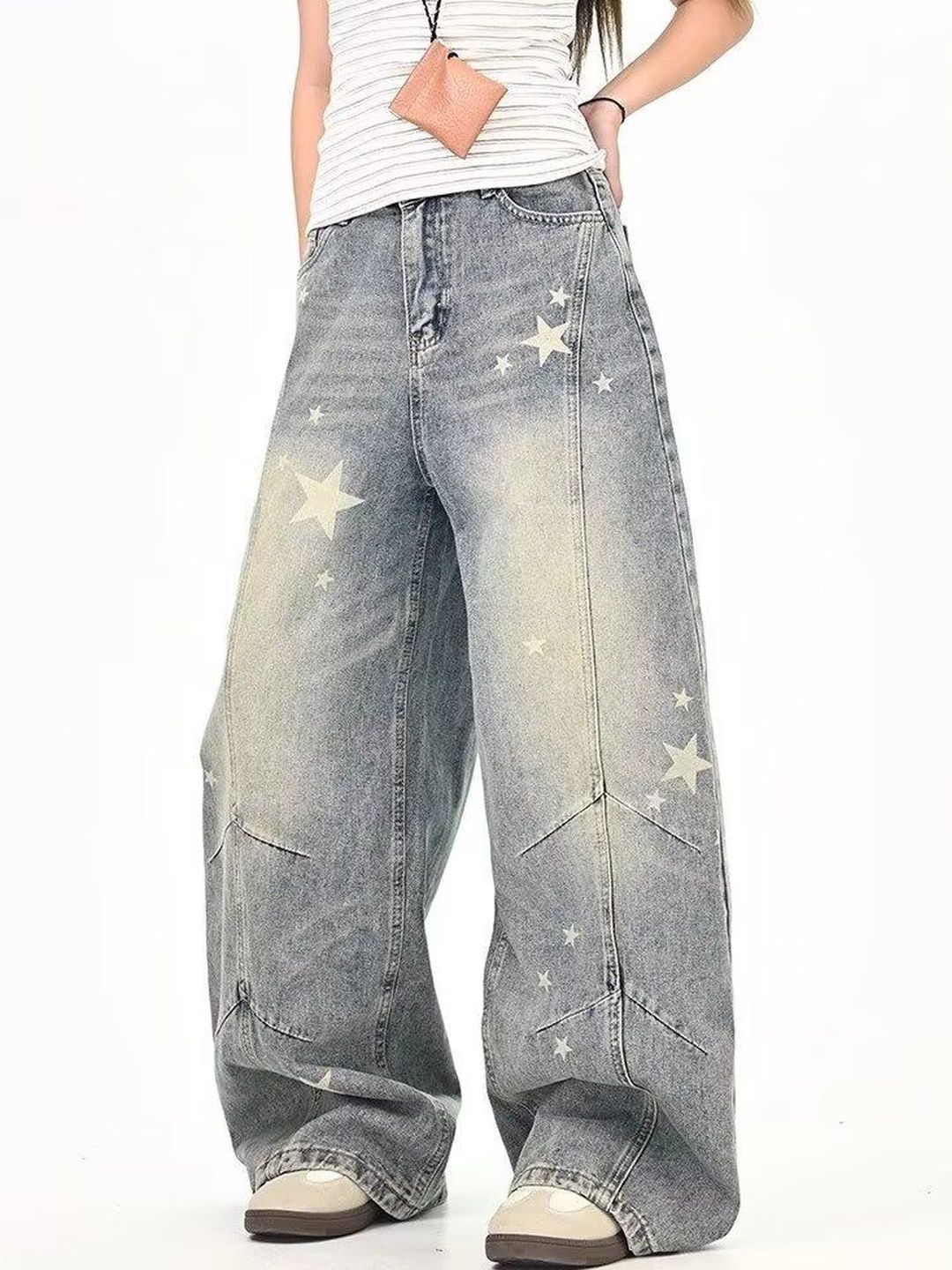 Men Wide Leg Mid-Rise Light Fade Printed Jeans