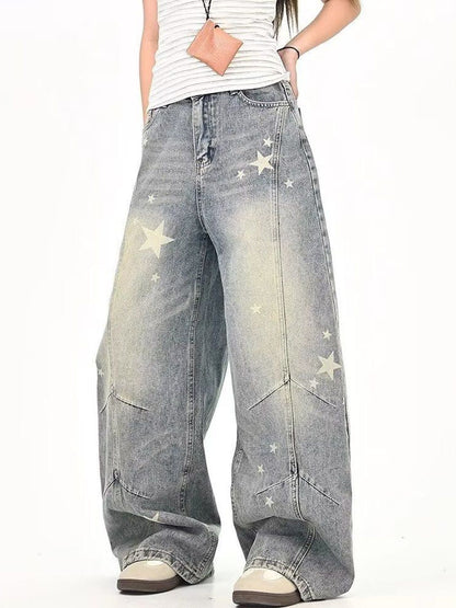 Men Wide Leg Mid-Rise Light Fade Printed Jeans