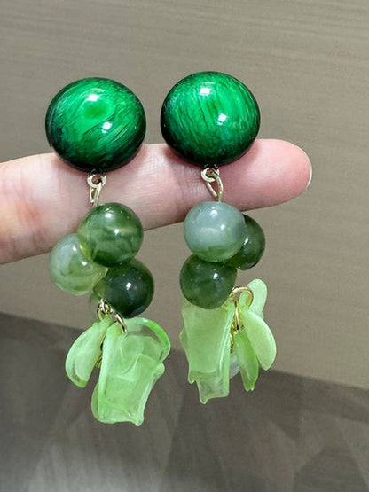 Artificiial Beaded Leaf Shaped Drop Earrings