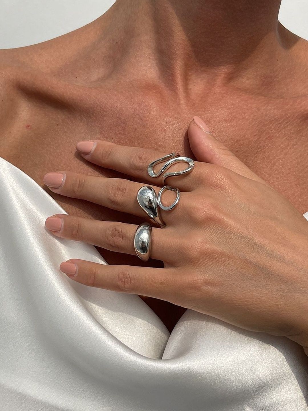 Set of 3 Silver-Plated Finger Ring