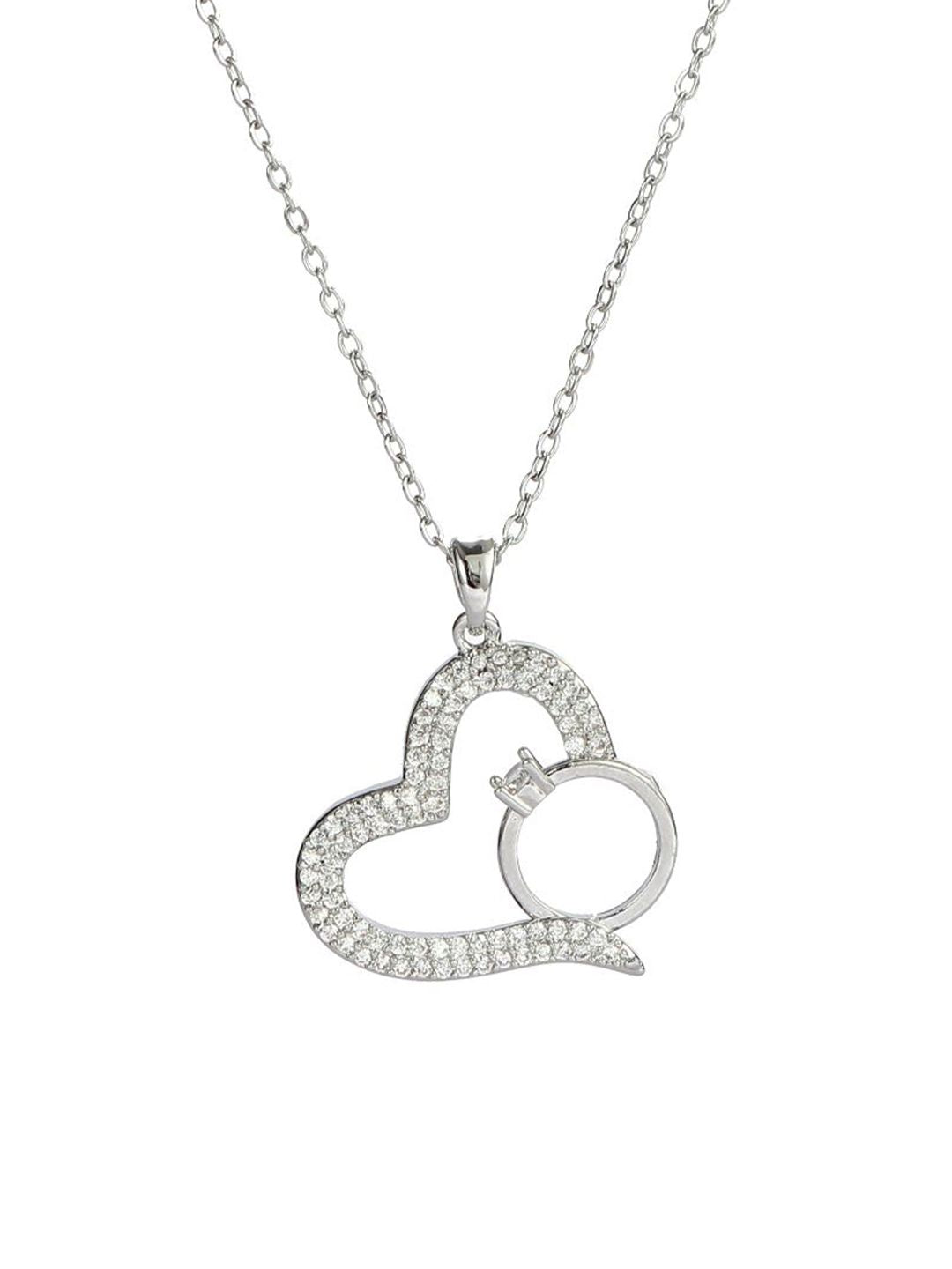 SALTY Graceful Heart with Ring Neck Chain - Silver For Women & Girls
