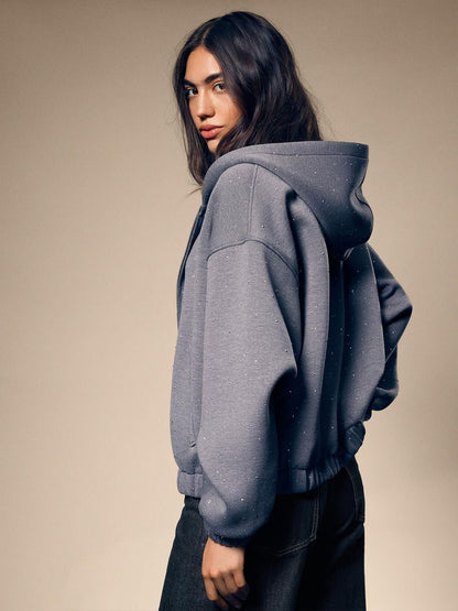 Shimmery neoprene-effect hoodie
