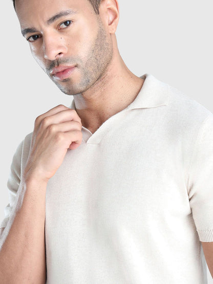 Men Solid Polo Collar Pure Cotton T-shirt