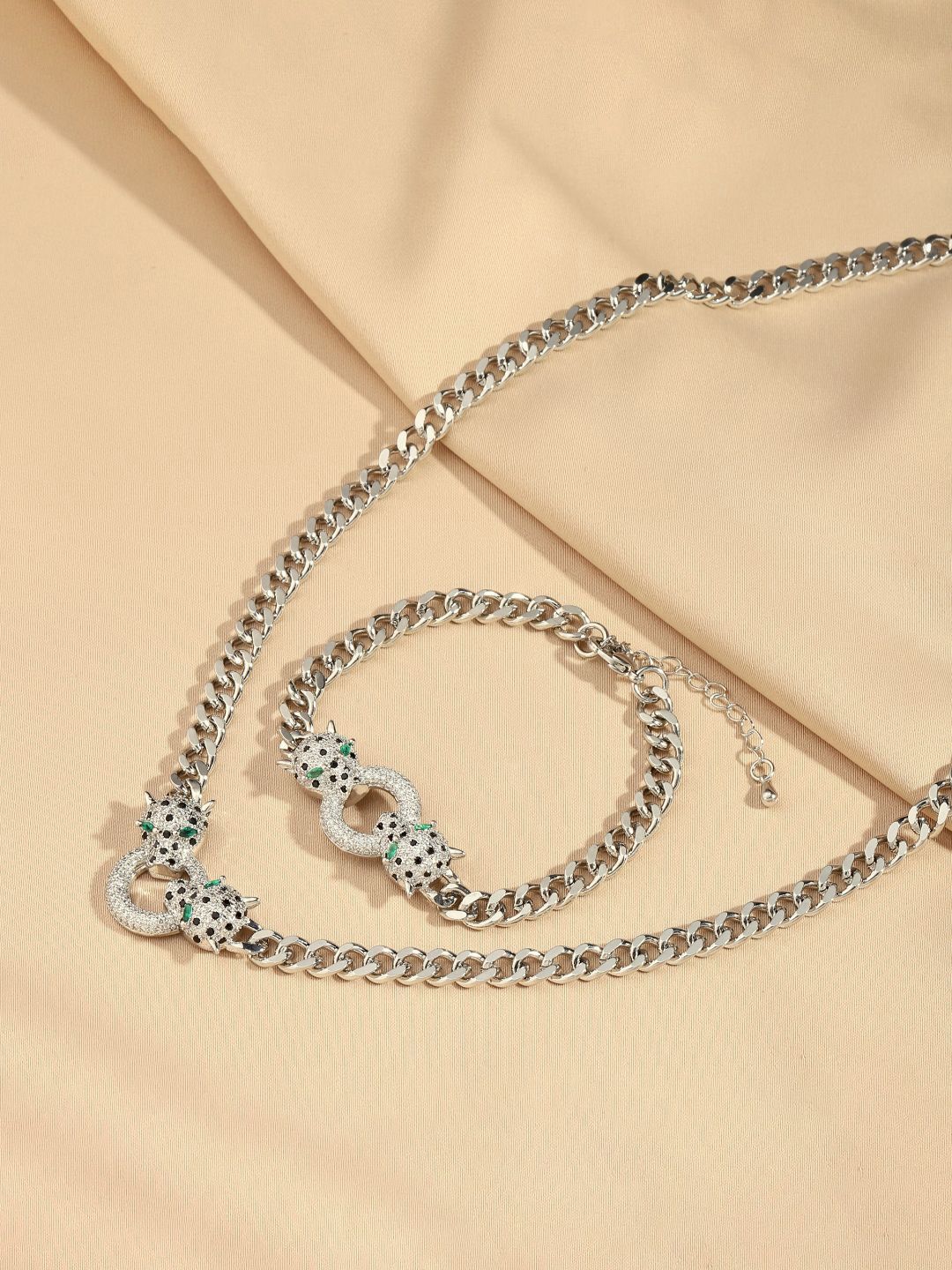 SALTY Amara Silver Plated Stones Studded Bracelet & Necklace
