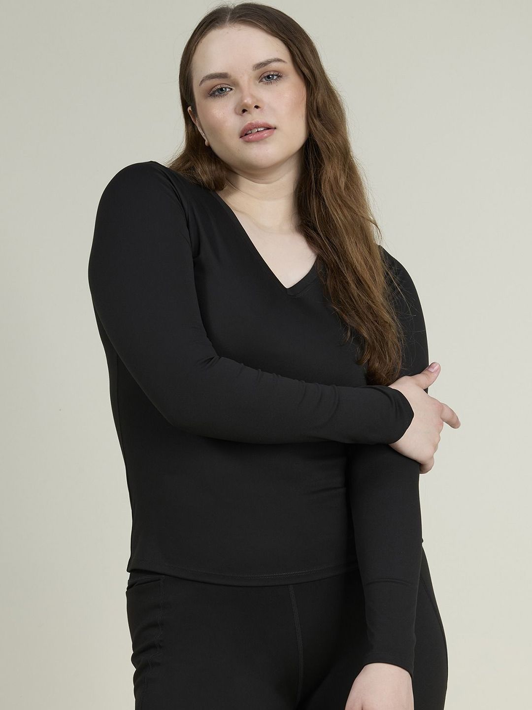 Black Sculpt V-Neck Top