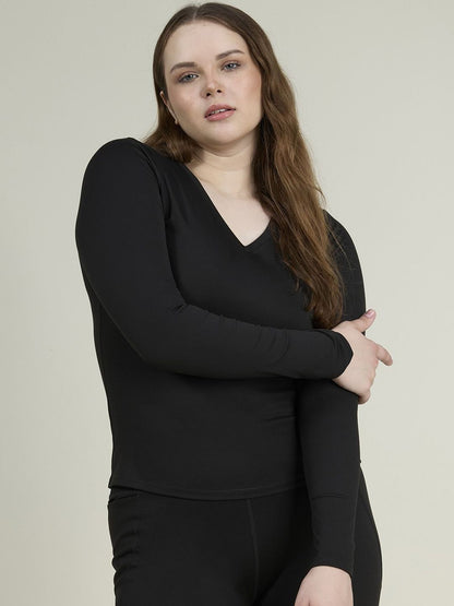 Black Sculpt V-Neck Top