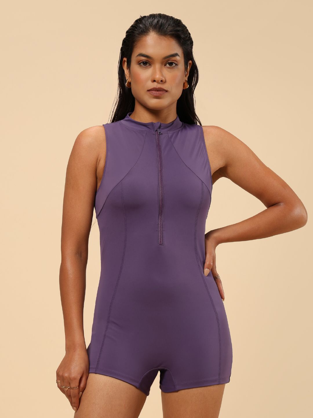Swimsuit Sleeveless Zippered Front Racerback Design
