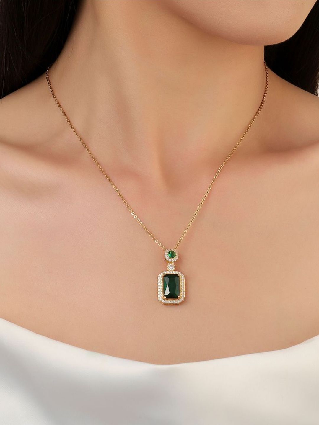 SALTY Stone-Studded Square-Shaped Stainless Steel Pendants With Chains
