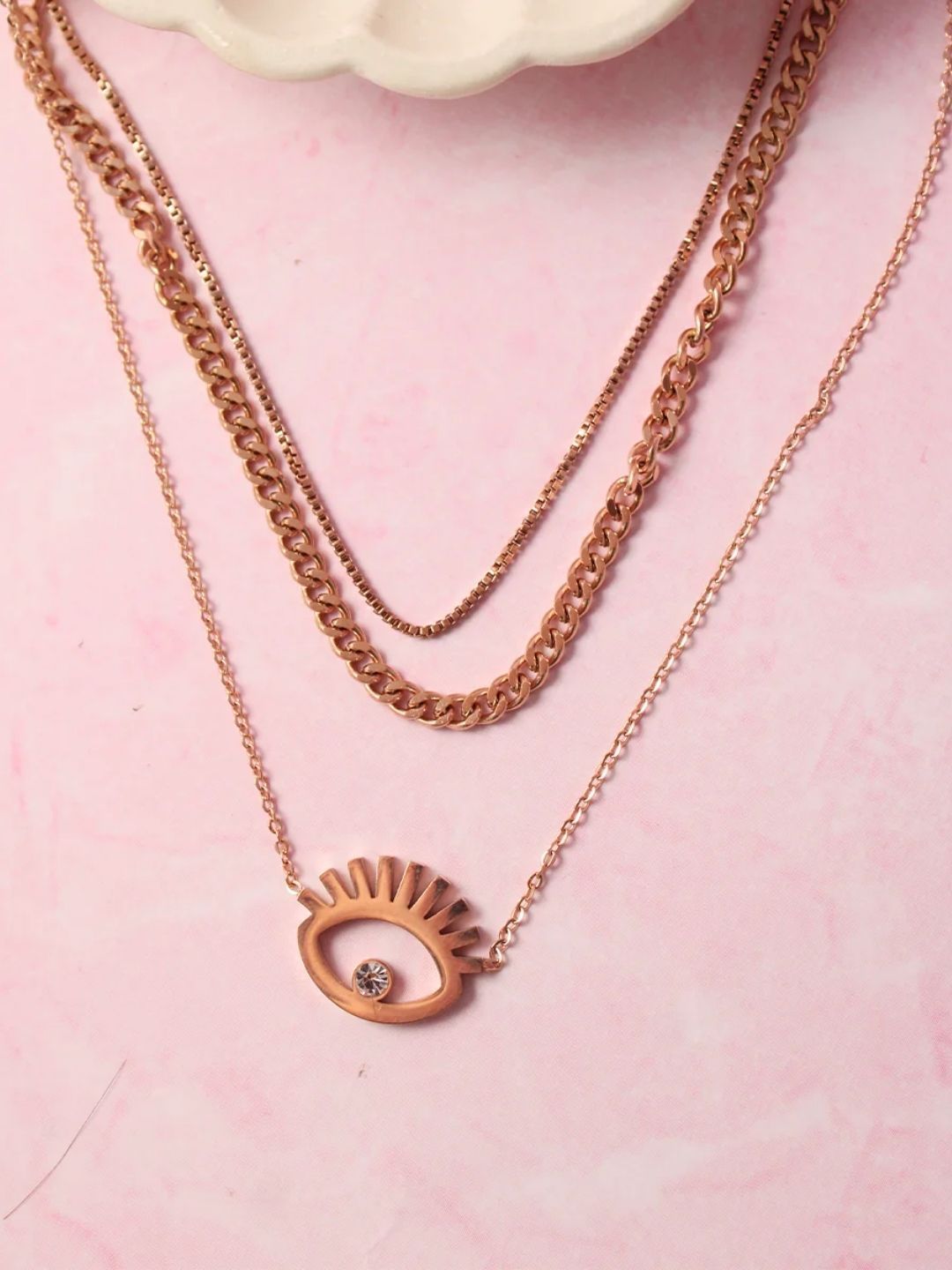 SALTY Set Of 2 Artificial Stones-Studded Evil Eye & Sapphire Necklaces