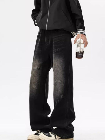 Men Wide Leg Mid-Rise Dark Fade Jeans