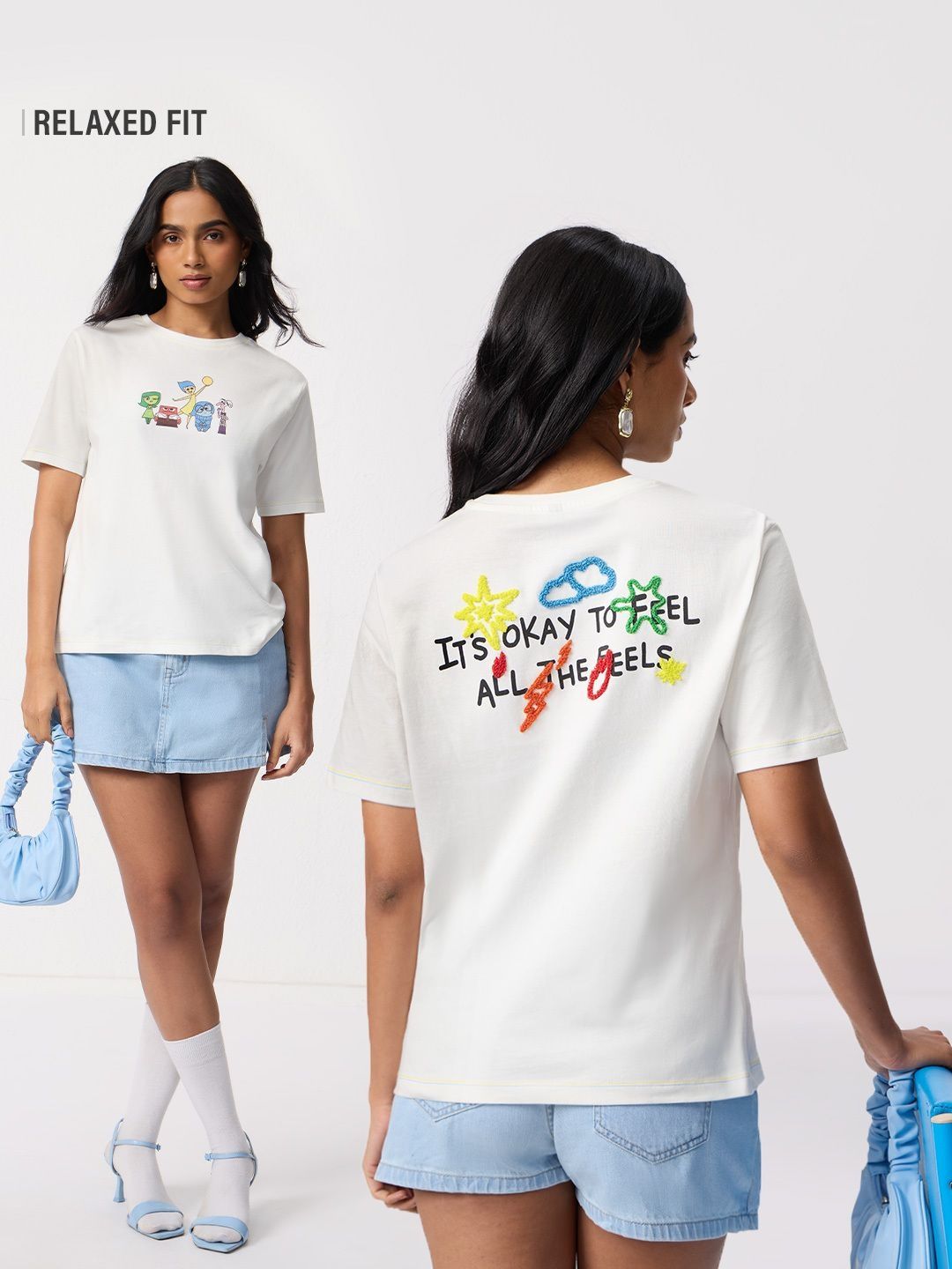 Women Relaxed Fit Inside Out Printed Off White T-Shirts