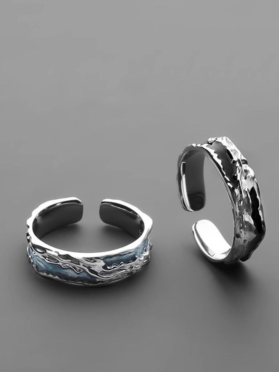 Men Silver-Plated Stones-Studded Adjustable Finger Ring
