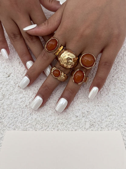 Set Of 5 Gold-Plated Stones Studded Finger Ring