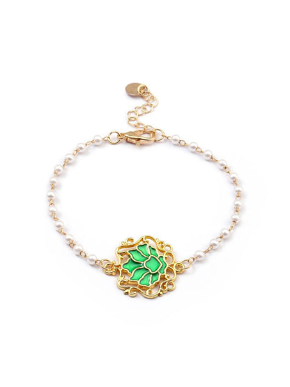 SALTY Pack of 2 Women Serenity Lotus Green Charm Gold Bracelet