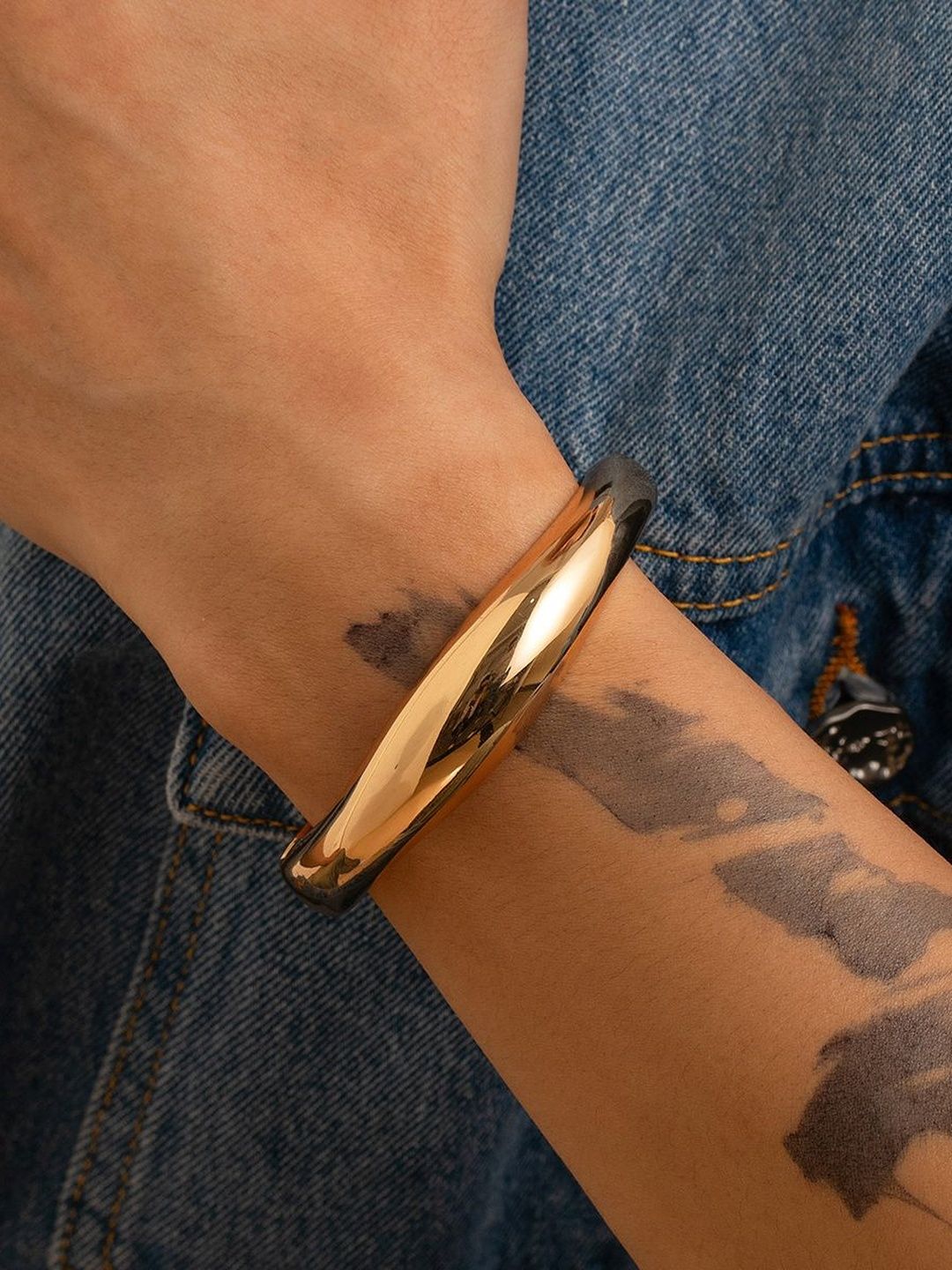 Men Handcrafted Gold-Plated Cuff Bracelet