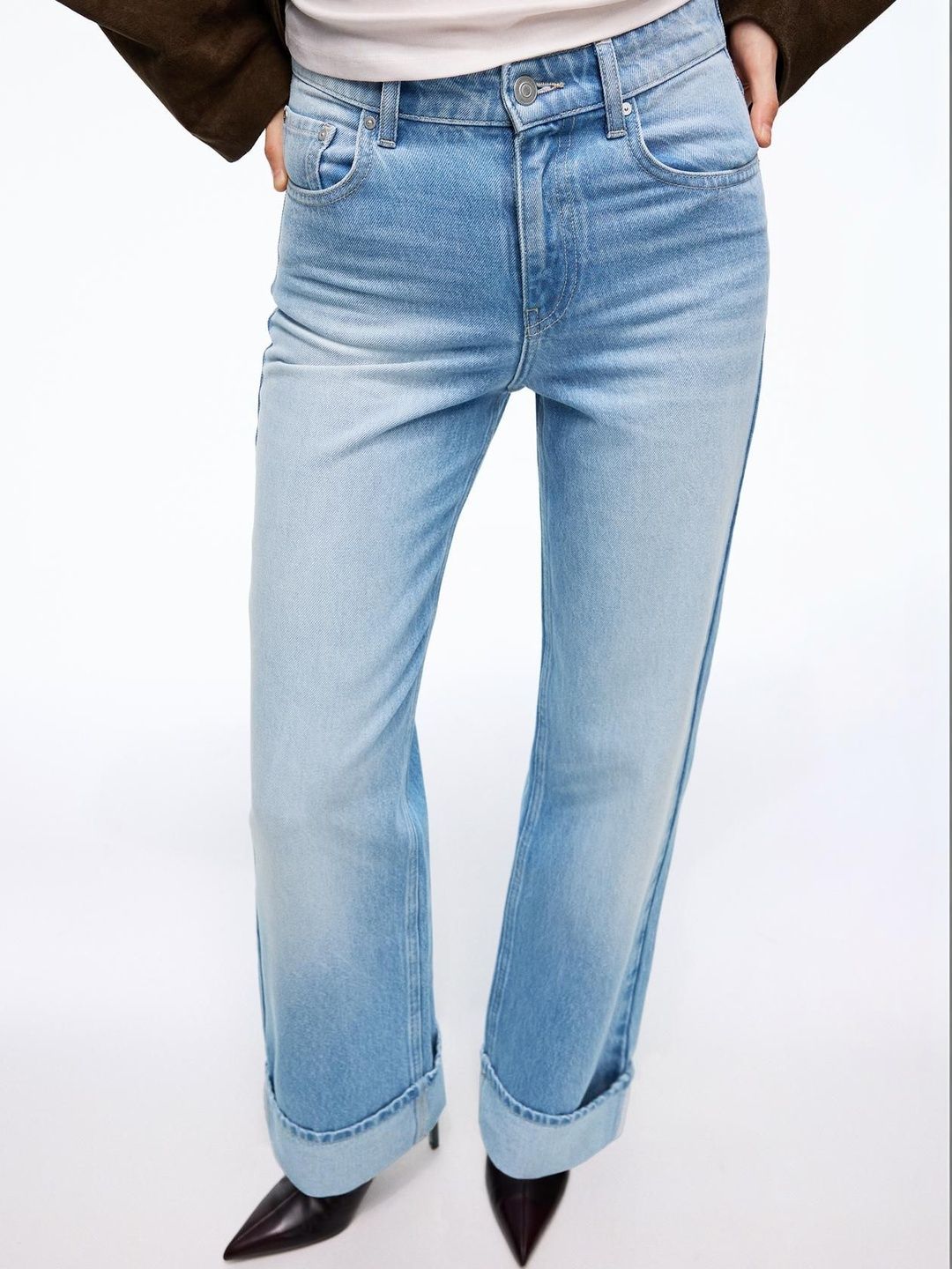 Women Straight-leg wide-leg jeans with turn-up hem