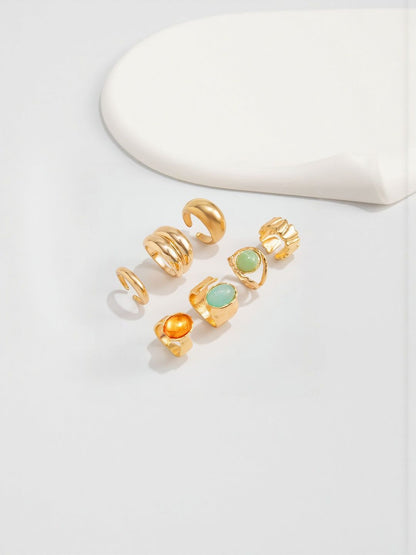 Women Set Of 7 Gold-Plated Stones Studded Adjustable Finger Rings