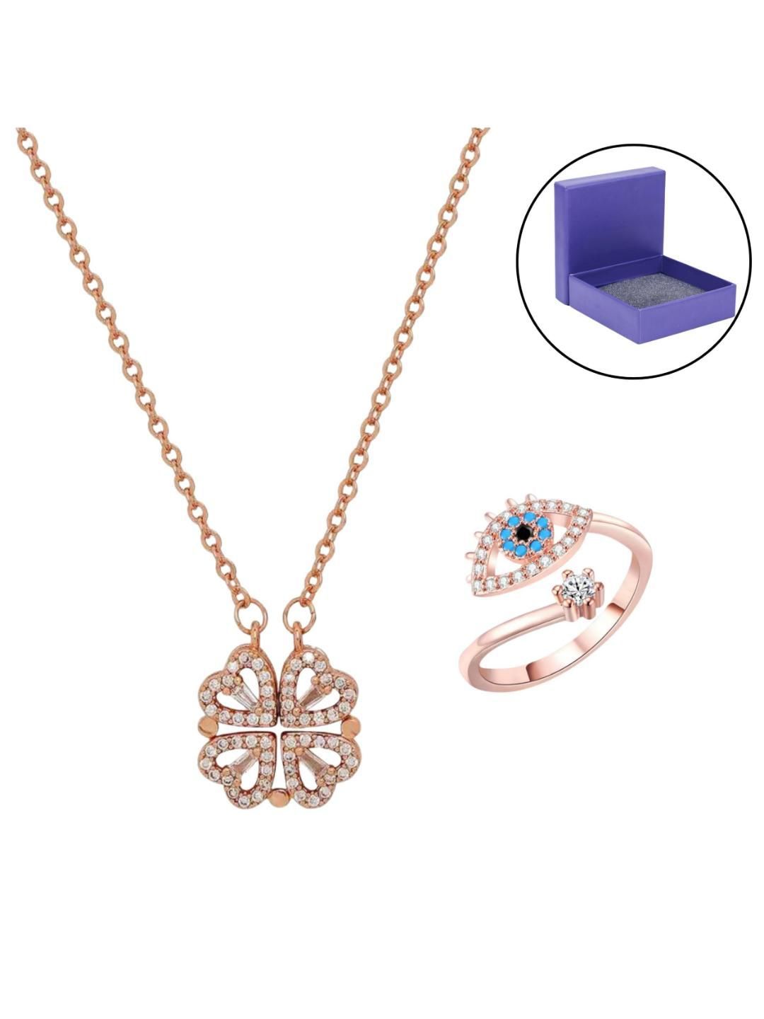SALTY Artificial Stones Studded Heart Evil Eye Jewellery Set