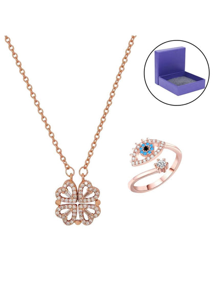 SALTY Artificial Stones Studded Heart Evil Eye Jewellery Set