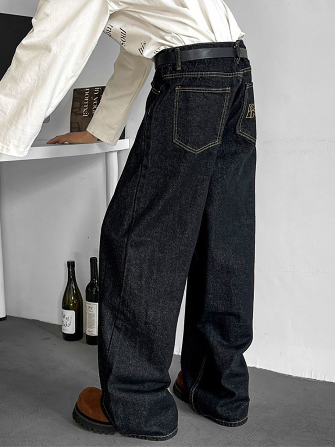 Men Wide Leg Light Fade Jeans