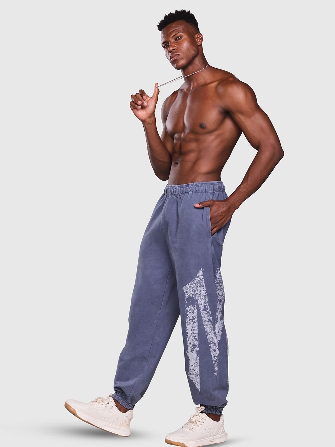Men Printed Wide-Leg Mid-Rise Acid Wash Joggers