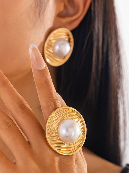 Gold Plated Artificial Beads Beaded Circular Shaped Studs