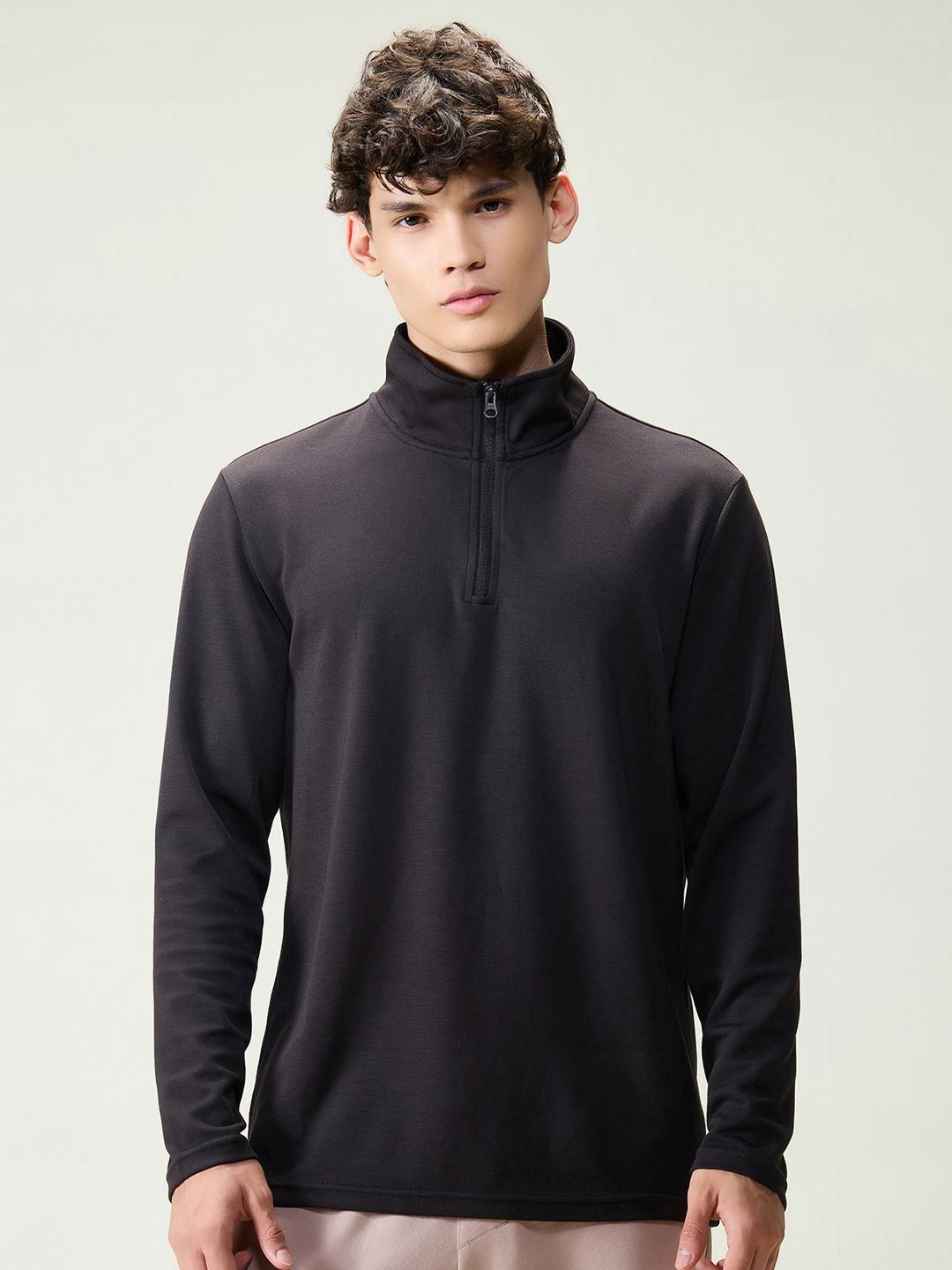 Men Cava Black Modal Quarter Zip Sweatshirt