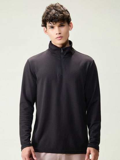 Men Cava Black Modal Quarter Zip Sweatshirt