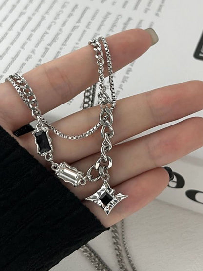 Stainless Steel Silver-Plated Artificial Stones Minimal Necklace