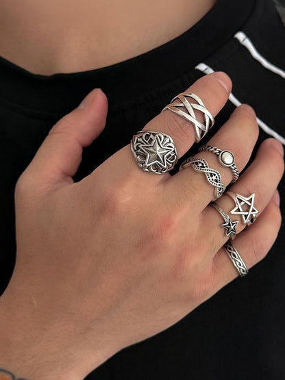 Men Set Of 7 Silver-Plated Finger Ring